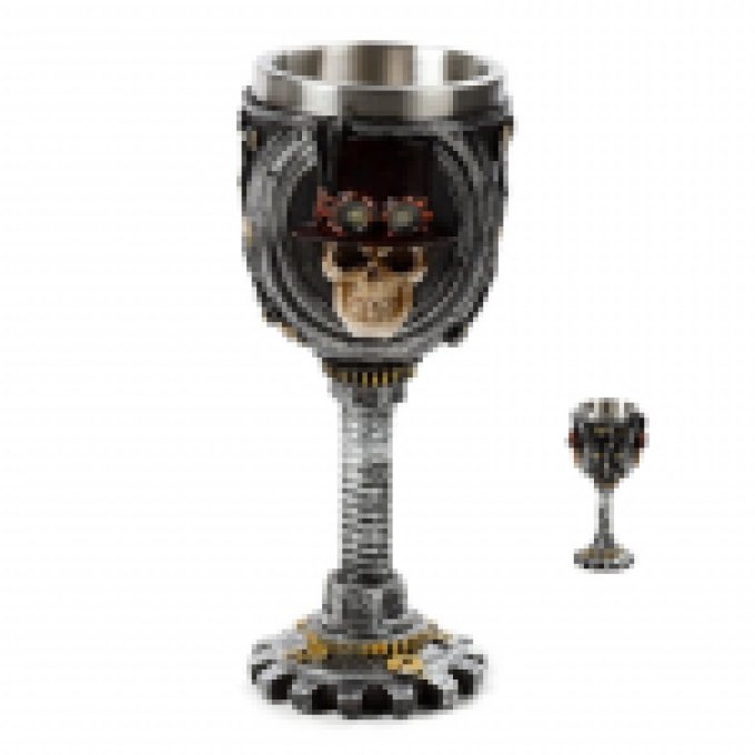 Calice ( ciboire, verre ) crane Stempunk de 18.5 cm